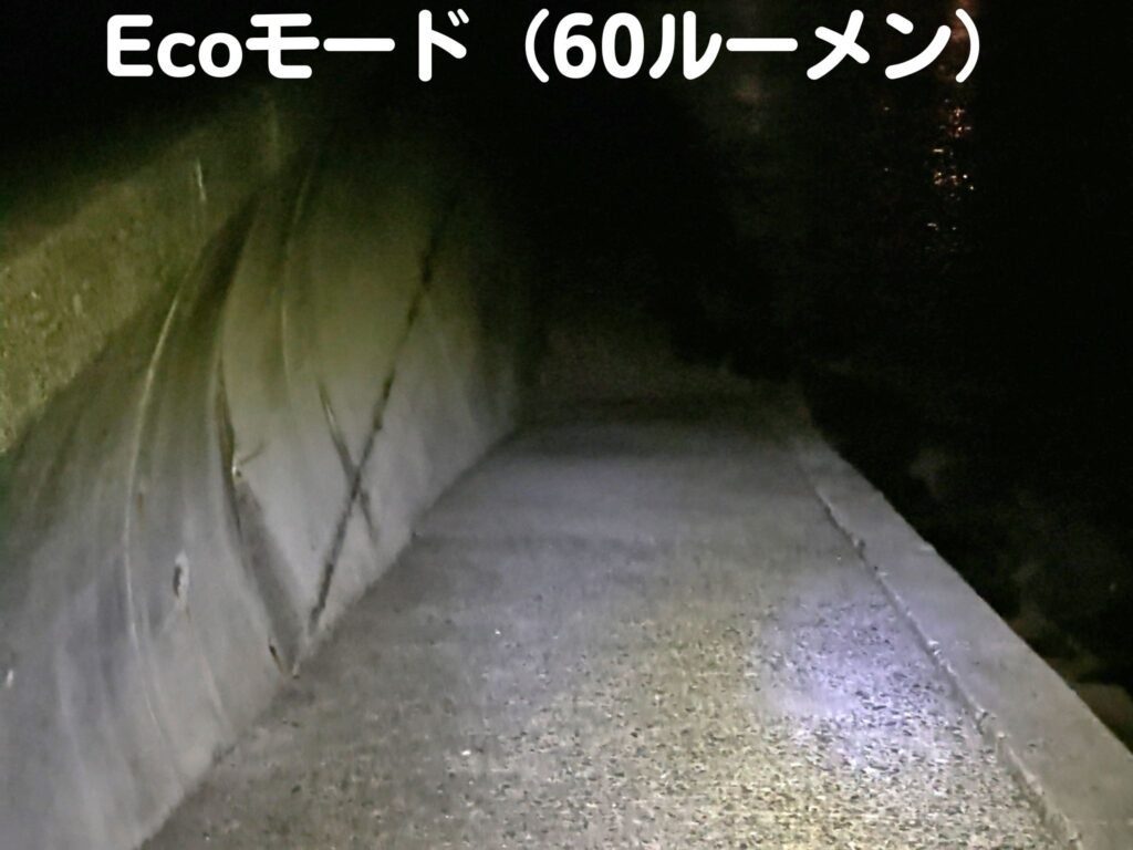 GENTOS HC-15RのEcoモードで遠距離を照らした様子